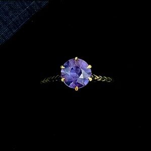 14K Gold Amethyst Round Cut Art Deco Ring, Sz 6.5